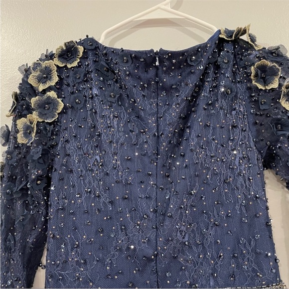 Mac Duggal 67809 Lace Floral Low V-neck Cocktail Midi Dress Gown Midnight 4 - Picture 8 of 10